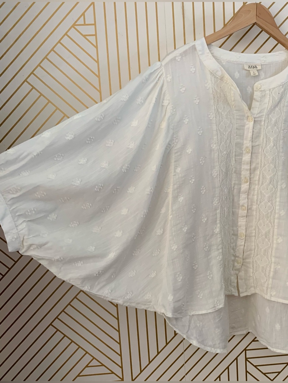 Vintage Cotton blend batwing bat wing balloon sleeve Boho Top bohemian dot L